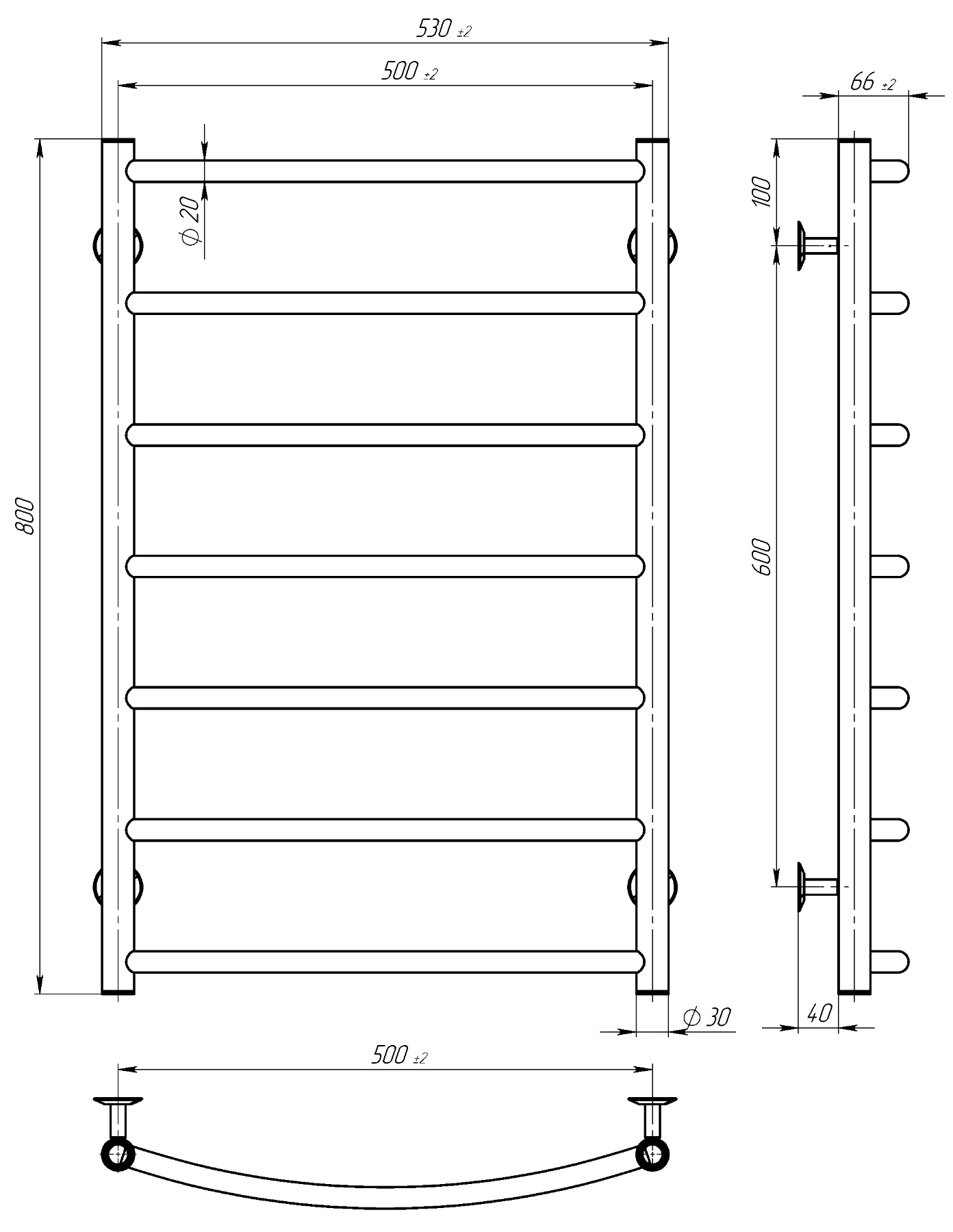 Radiator de baie electric Классик 500*800 inox 90WT(dreapta) - imagine 3