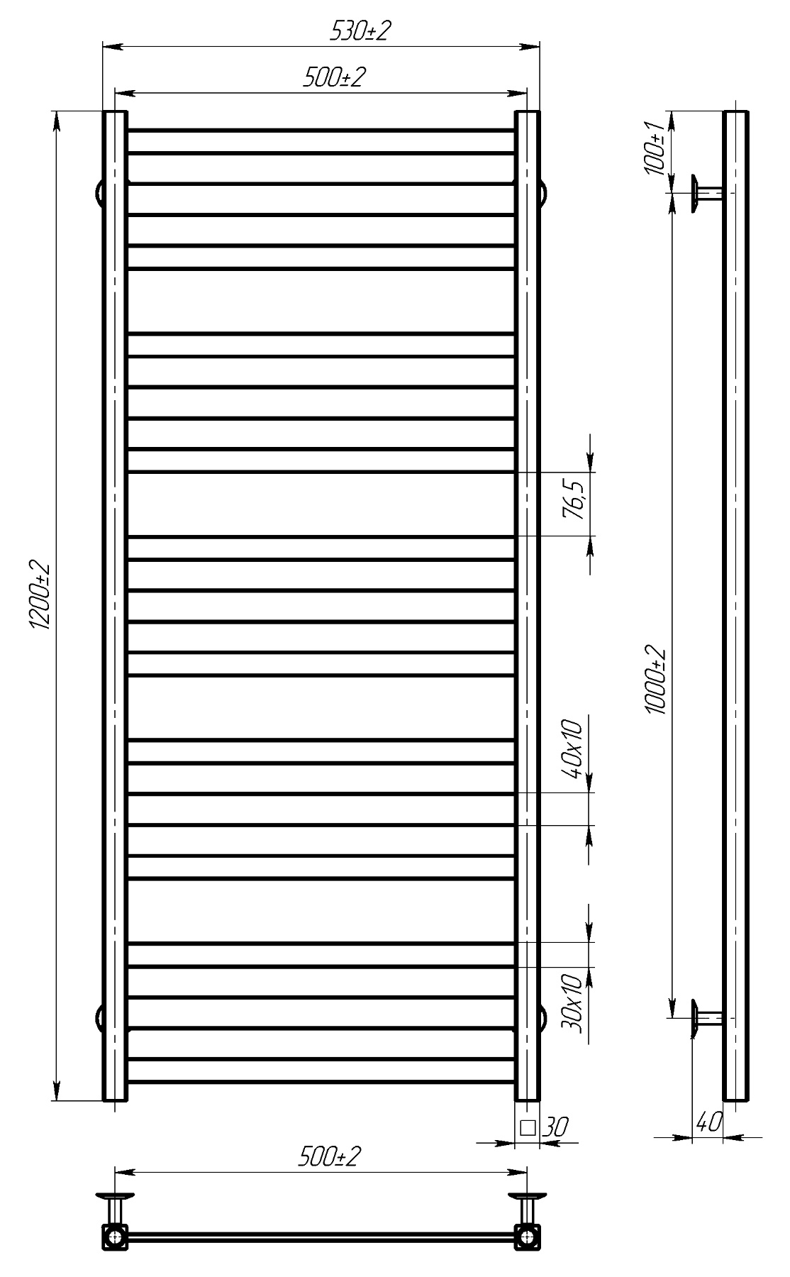 Radiator de baie SOLAR 500*1200 inox (negru) - imagine 2