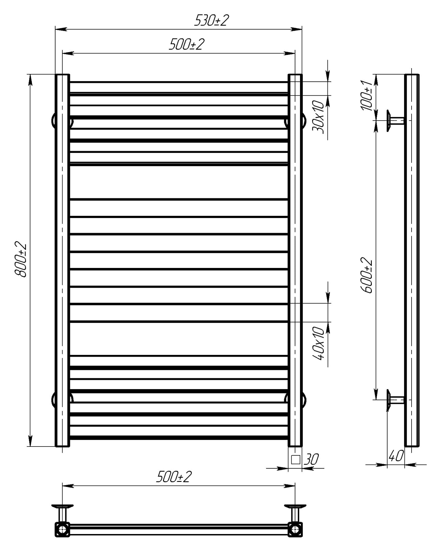 Radiator de baie NOVA 500*800 inox (negru) - imagine 2